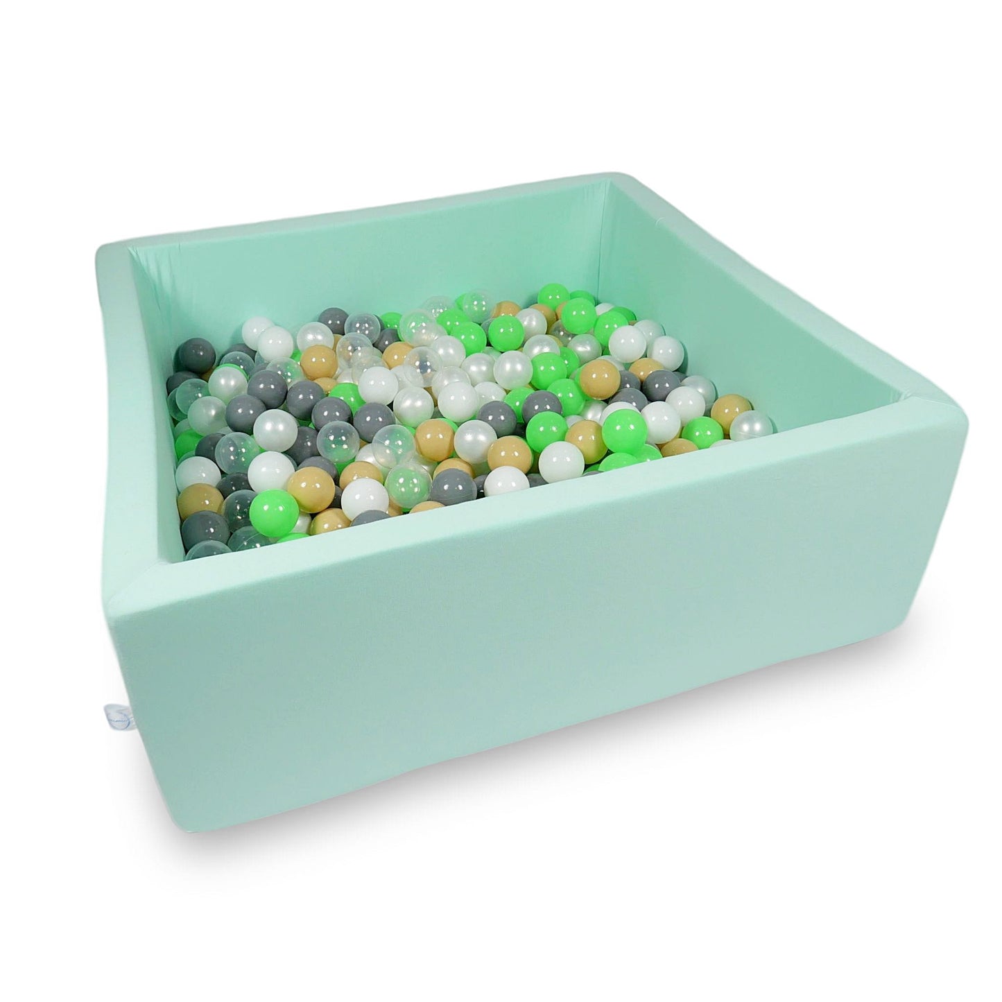 Piscine à Balles 110x110x40cm menthe avec boules 600pcs (céladon, blanc, transparent, perle, beige, gris)