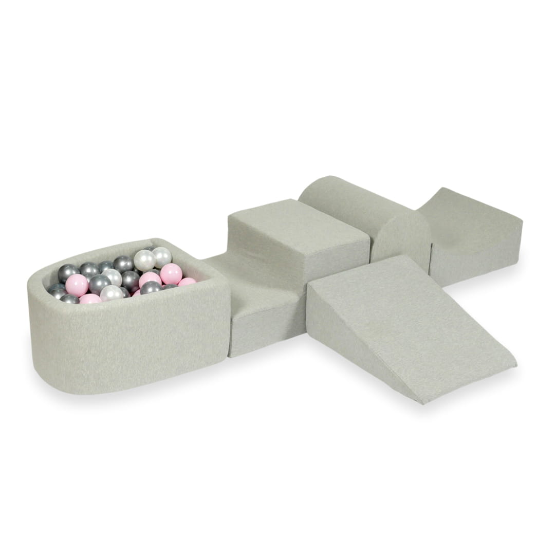 Ensemble de jeu en mousse avec colline et micro-piscine gris clair avec balles 100 pièces (perle, argent, rose clair)