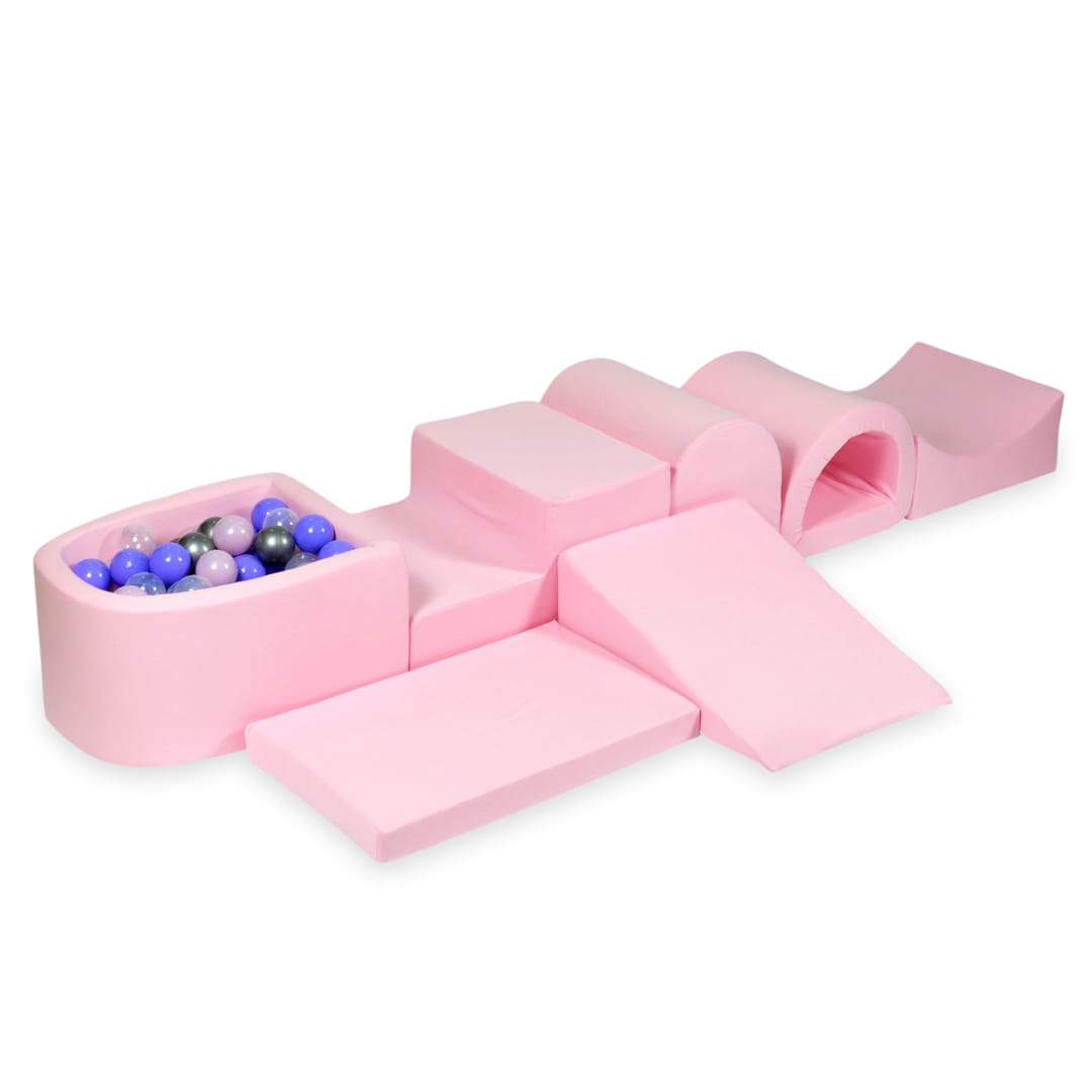 Aire de jeu en mousse avec micro piscine rose poudré avec balles 100 pièces (rose perle, argent, transparent, chiné)
