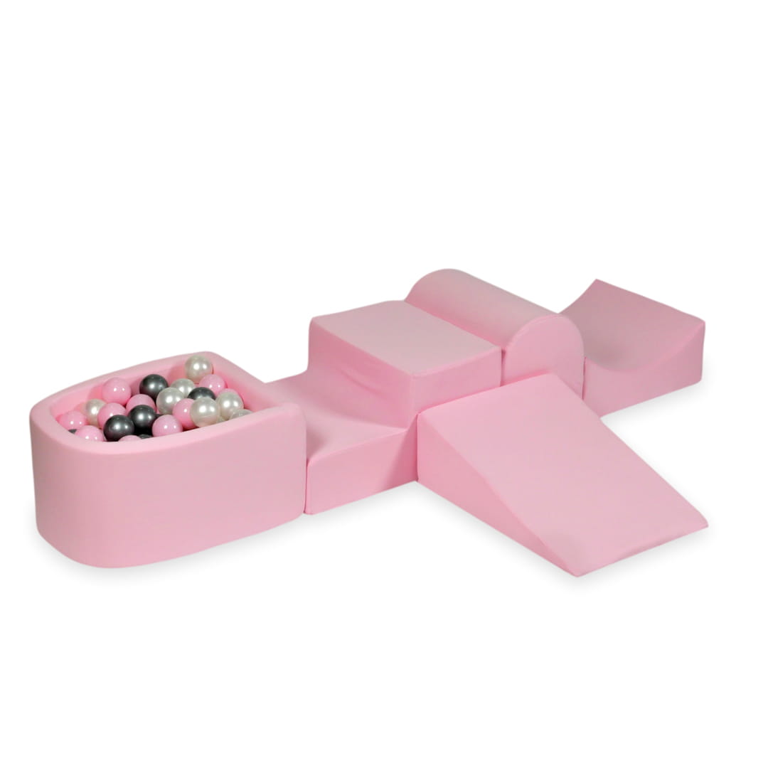 Ensemble de jeu en mousse avec colline et micro-piscine rose poudré avec balles 100 pièces (perle, argent, rose clair)