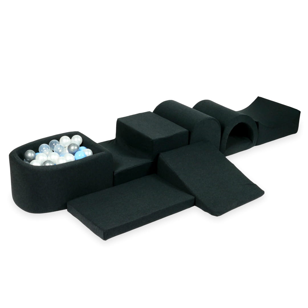 Aire de jeu en mousse avec micro-piscine graphite avec balles 100 pièces (argent, bleu clair, perle, transparent)