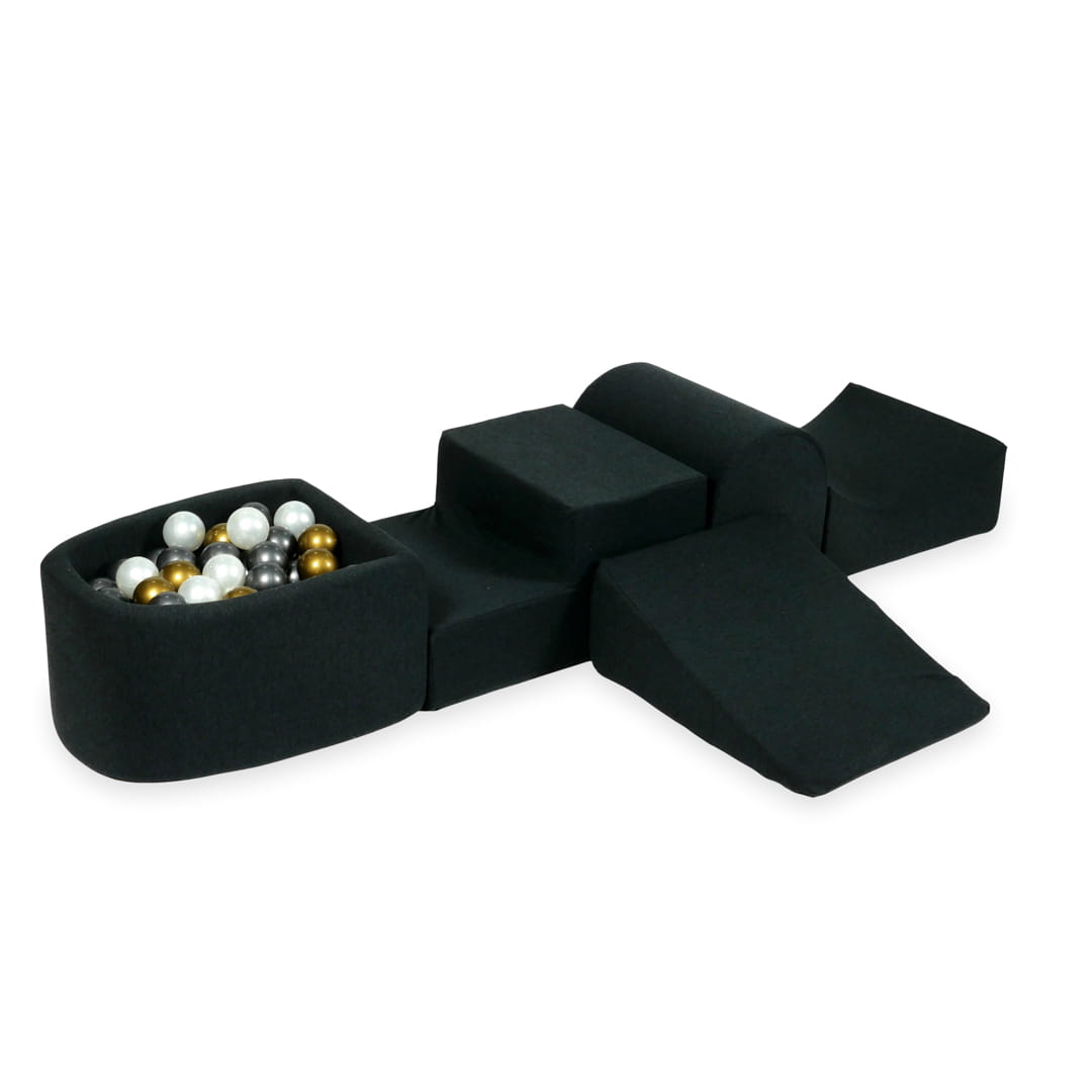 Ensemble de jeu en mousse avec colline et micro-piscine graphite avec balles 100 pièces (vieil or, graphite métallique, perle)