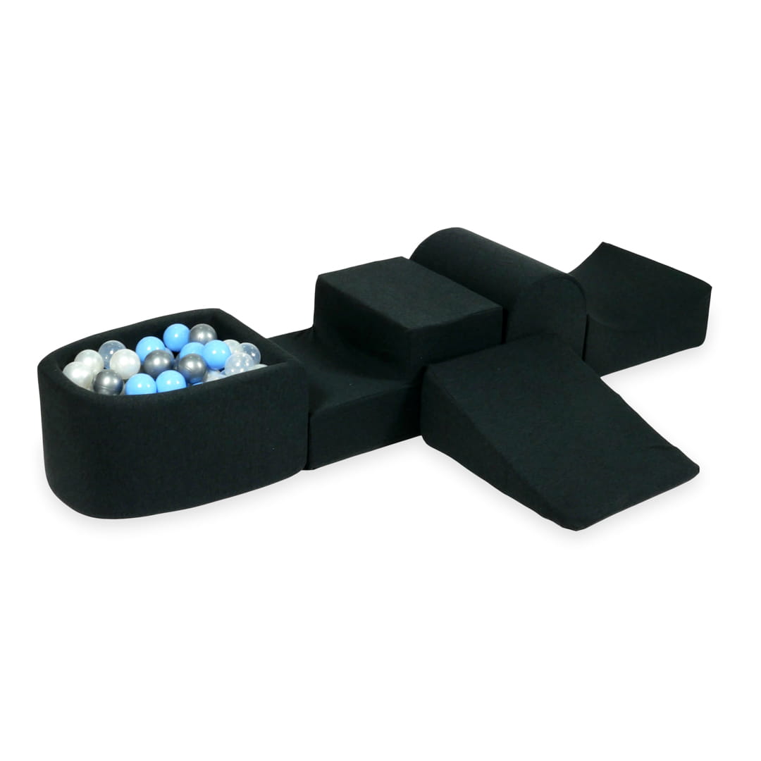 Ensemble de jeu en mousse avec colline et micro-piscine graphite avec balles 100 pièces (argent, bleu clair, perle, transparent)