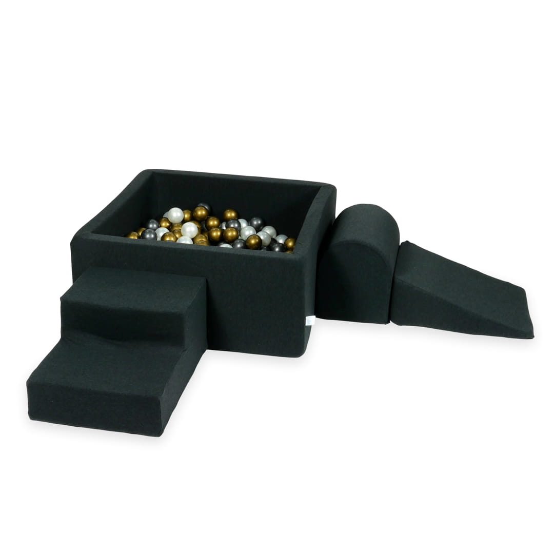 Ensemble de jeu en mousse avec piscine carrée 90x90x40 graphite avec balles 400 pcs (vieil or, graphite métallisé, perle)