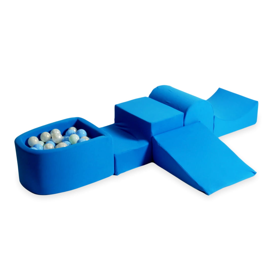 Ensemble de jeu en mousse avec colline et micro-piscine bleu avec balles 100 pièces (bleu clair, menthe clair, perle, effet sirène)