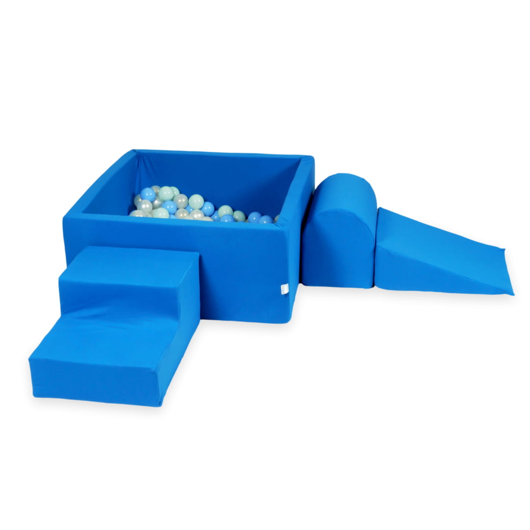Ensemble de jeu en mousse avec piscine carrée 90x90x40 bleu avec balles 400 pièces (bleu clair, menthe clair, perle, effet sirène)