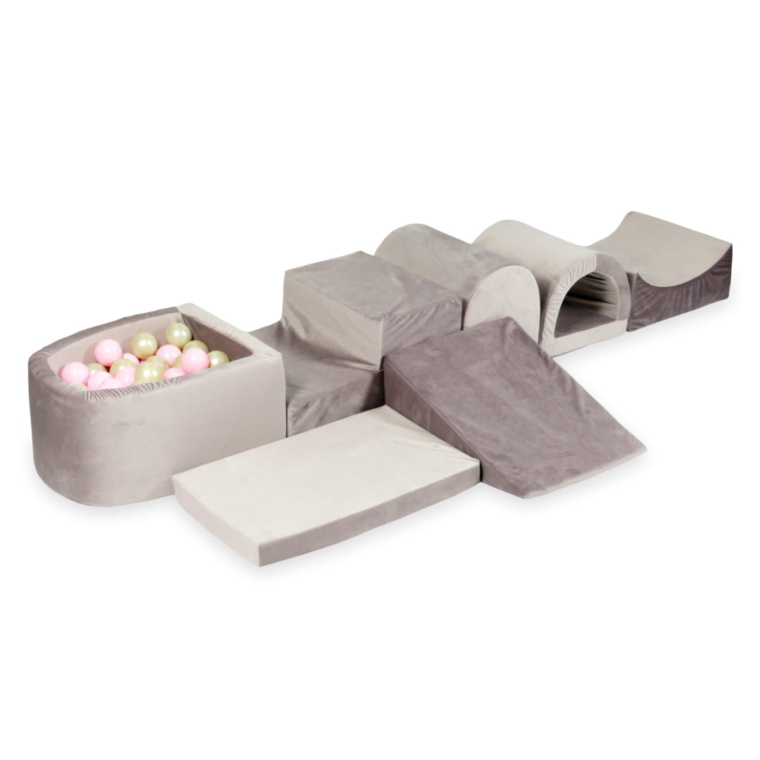 Aire de jeu en mousse avec micro piscine velours lila avec balles 100 pièces (or clair, rose clair)