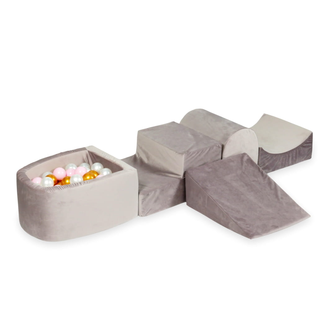 Ensemble de jeu en mousse avec colline et micro piscine velours lila avec balles 100 pièces (or, rose clair, perle)