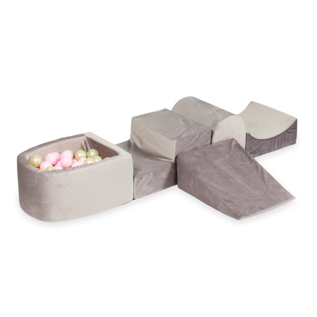 Ensemble de jeu en mousse avec colline et micro-piscine velours lila avec balles 100 pièces (or clair, rose clair)