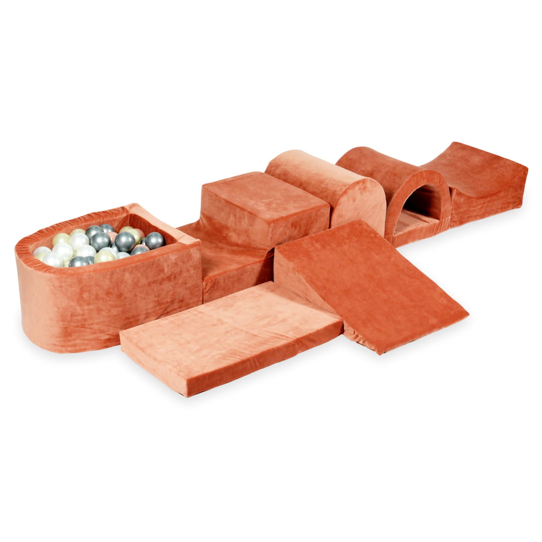 Aire de jeu en mousse avec micro-piscine en argile de canyon douce en velours avec balles 100 pièces (or clair, or rose, argent, perle)