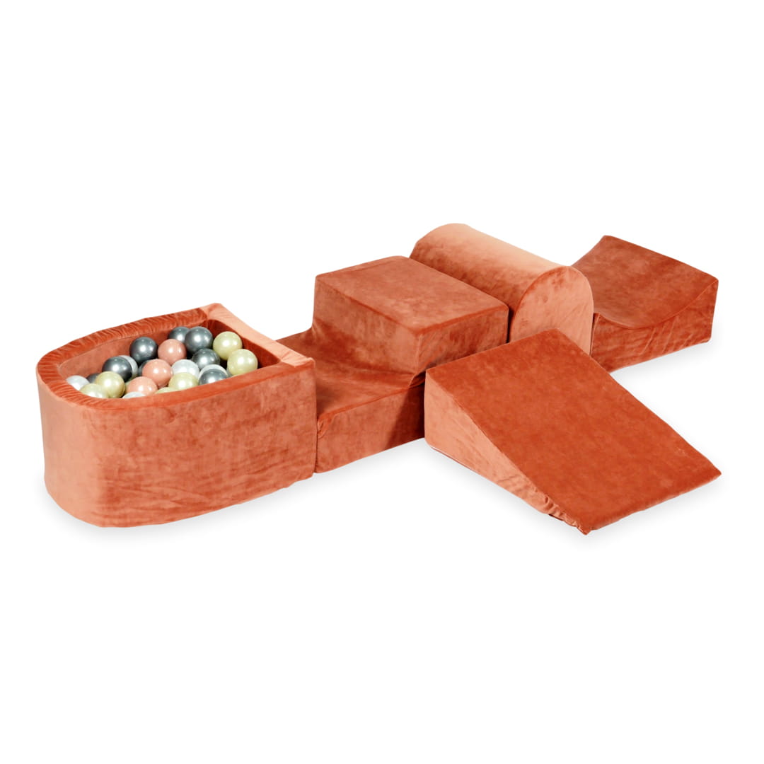 Ensemble de jeu en mousse avec colline et micro-piscine en velours doux canyon avec balles 100 pièces (or clair, or rose, argent, perle)