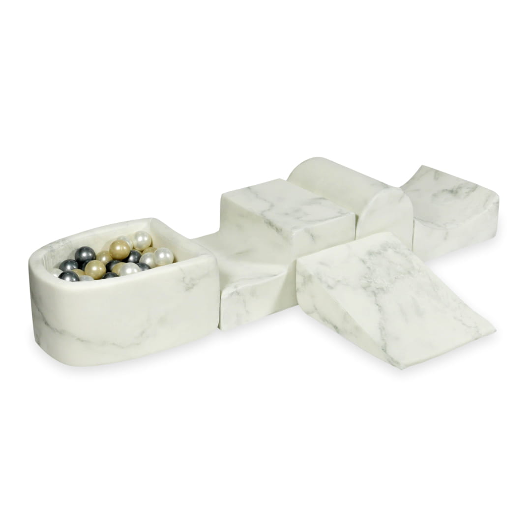 Ensemble de jeu en mousse avec colline et micro-piscine en marbre avec balles 100 pièces (or clair, perle, argent)
