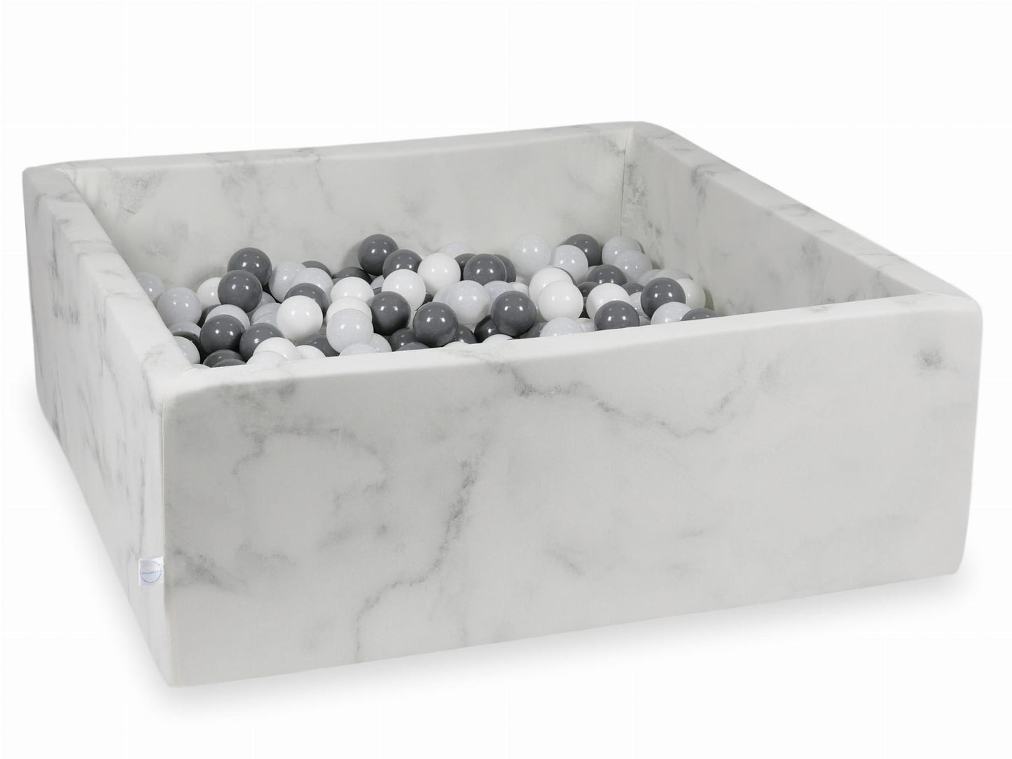 Piscine à Balles 110x110x40 marbre avec boules 600pcs (blanc, gris, blanc laineux)