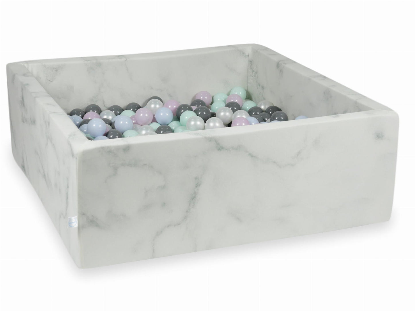 Piscine à Balles 110x110x40 marbre avec boules 600pcs (menthe clair, perle rose bébé, perle bleu bébé, perle, gris)