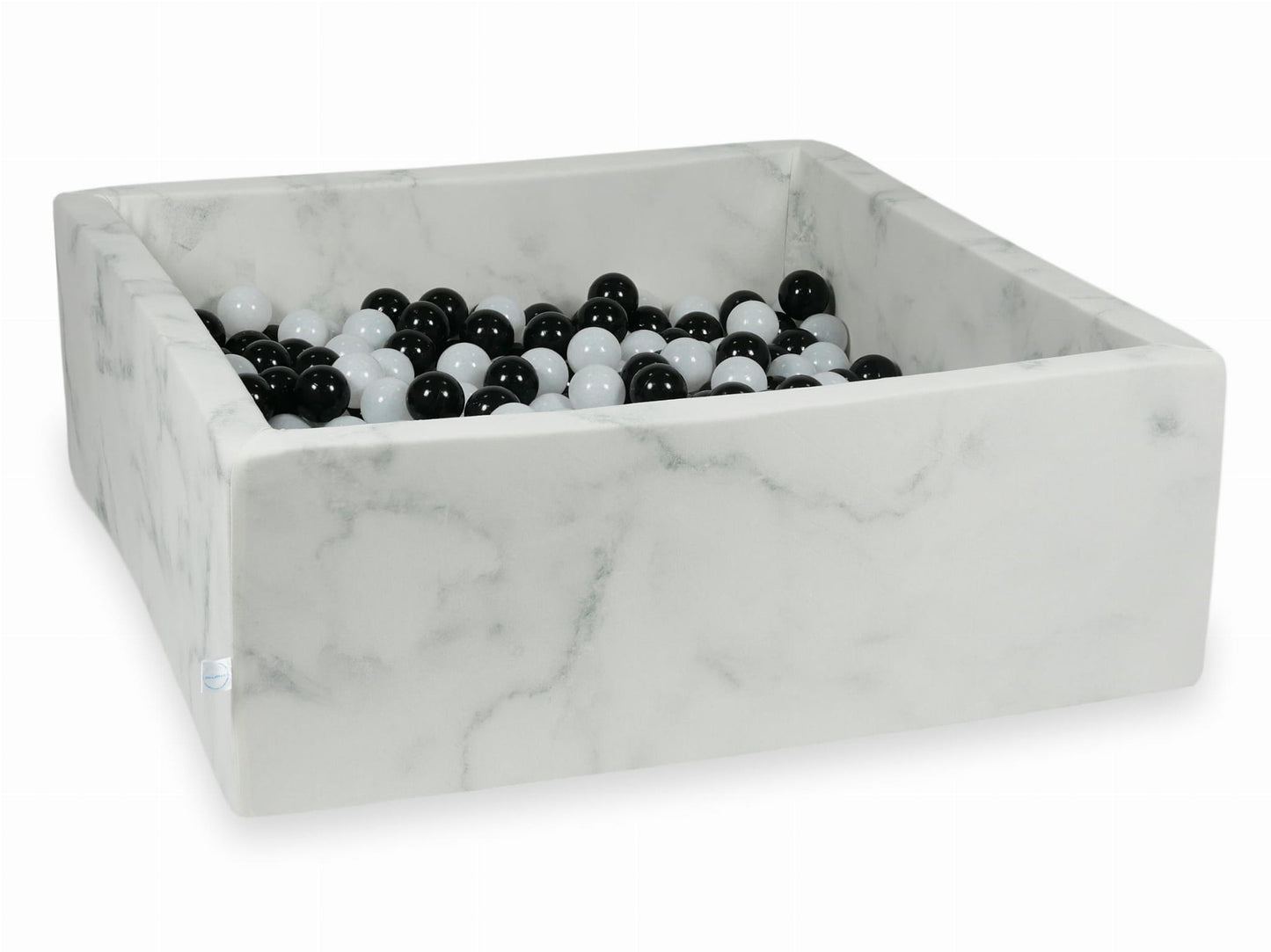Piscine à Balles 110x110x40 marbre avec boules 600pcs (noir, blanc laineux)