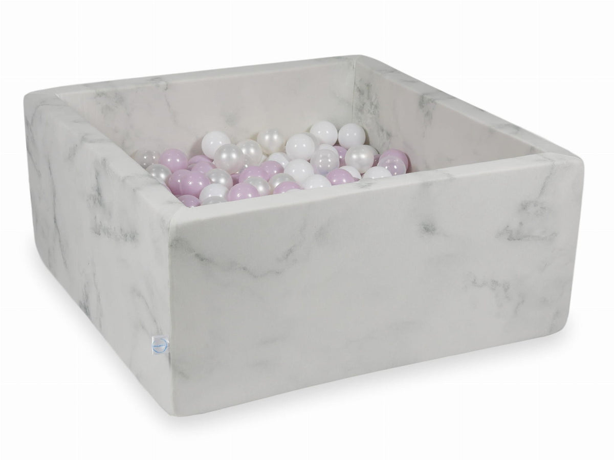 Piscine à Balles 90x90x40 marbre avec boules 400pcs (perle rose layette, blanc, transparent, perle)