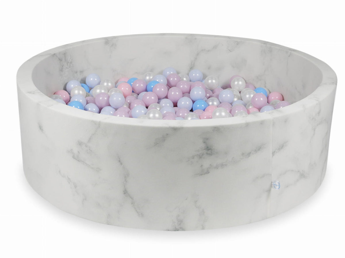 Piscine à balles 130x40 marbre avec boules 700pcs (rose bébé, rose bébé perle, bébé bleu perle, bébé bleu, perle)