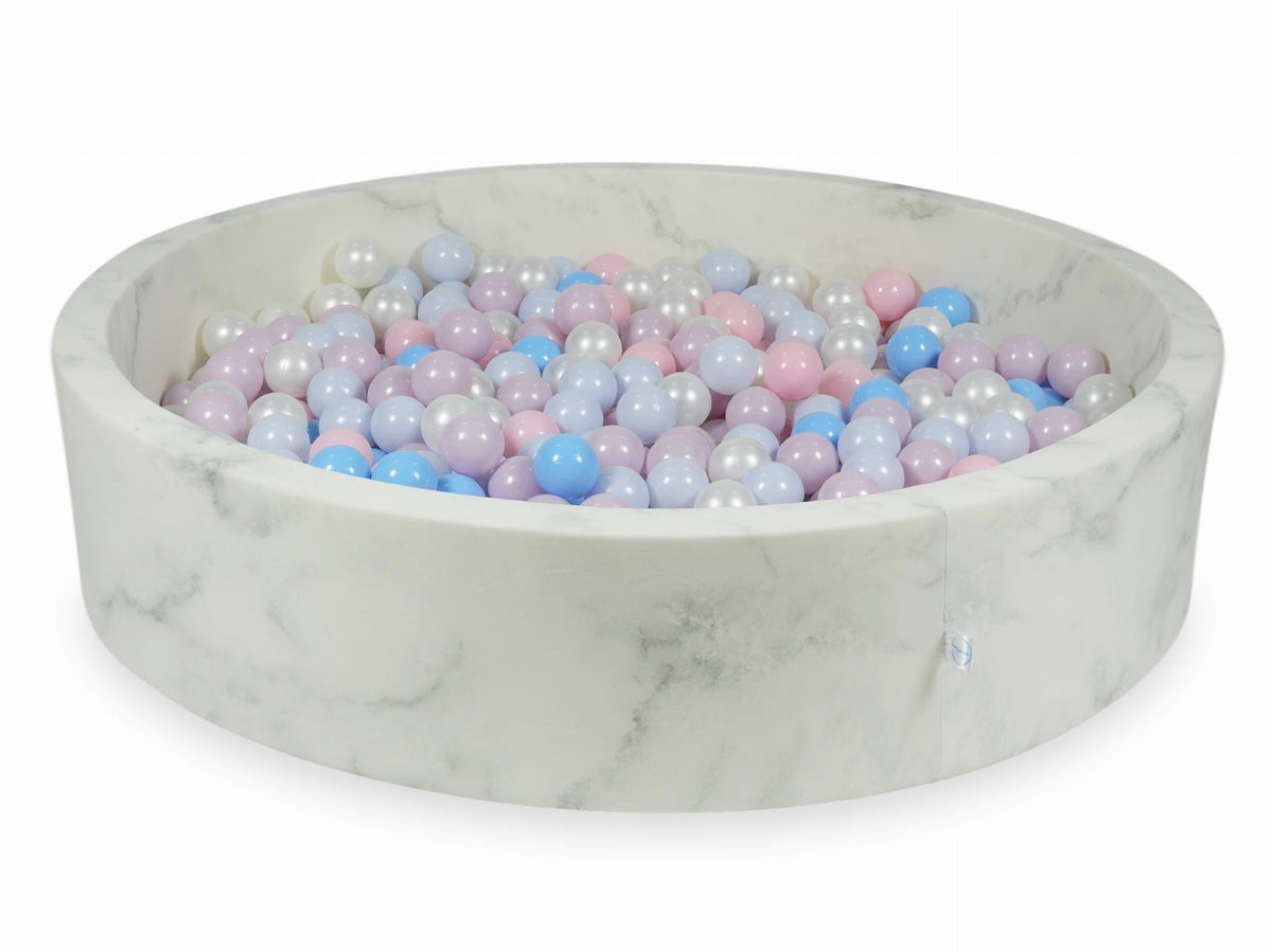 Piscine à balles 130x30 marbre avec boules 600pcs (rose bébé, rose bébé perle, bébé bleu perle, bébé bleu, perle)