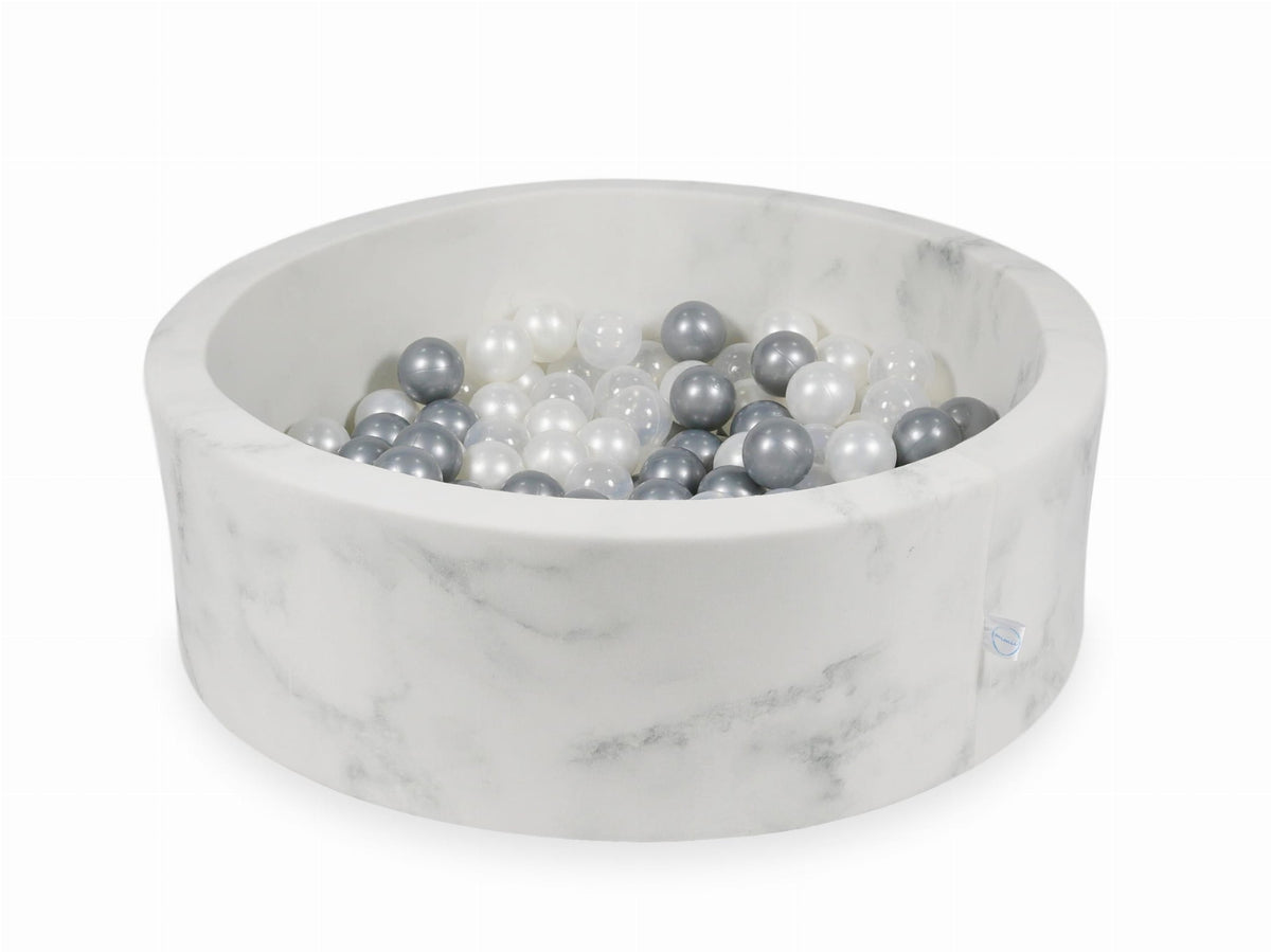 Piscine à Balles 90x30 marbre avec boules 200pcs (perle, transparent, argent)