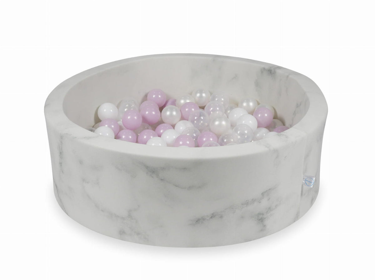 Piscine à Balles 90x30 marbre avec boules 200pcs (perle rose layette, blanc, transparent, perle)