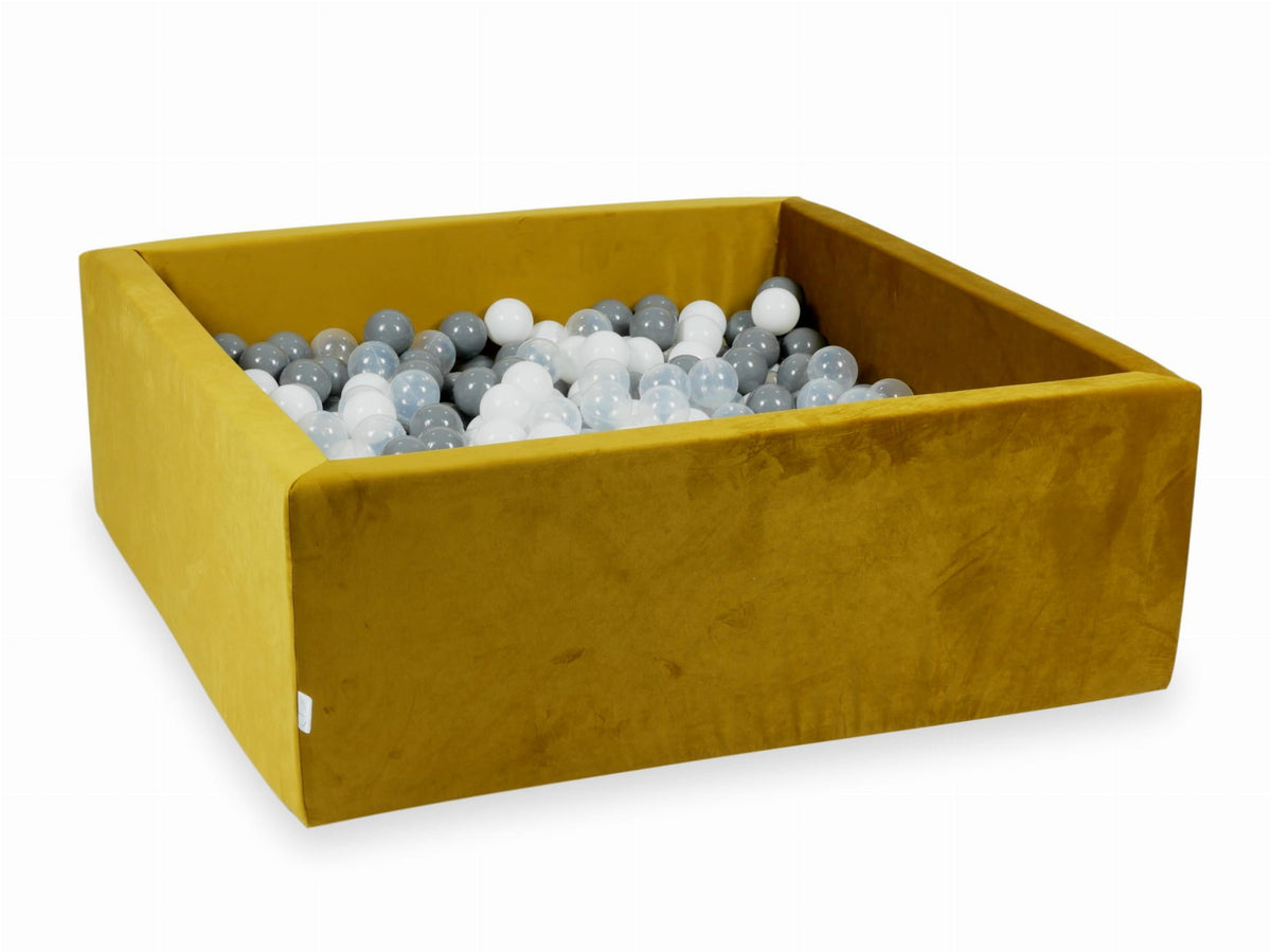 Piscine à Balles avec balles 600pcs 110x110x40 velours doré (blanc, gris, transparent)