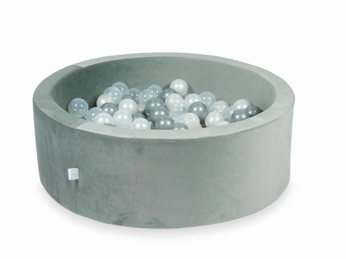 Piscine à balles avec balles 200pcs 90x30 gris velours (transparent, perle, argent)