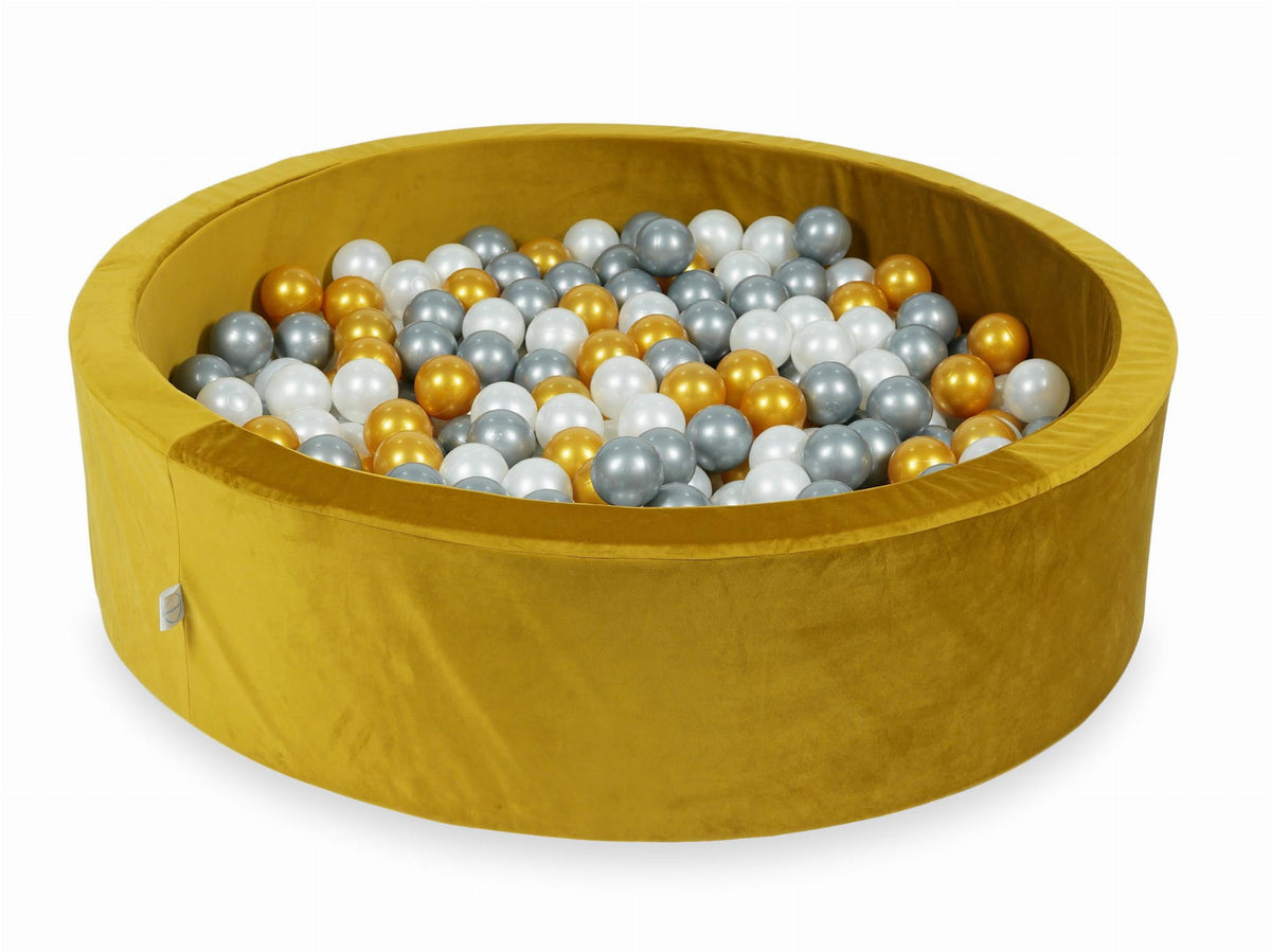 Piscine à Balles avec boules 400pcs 110x30 velours doré (or, argent, perle)