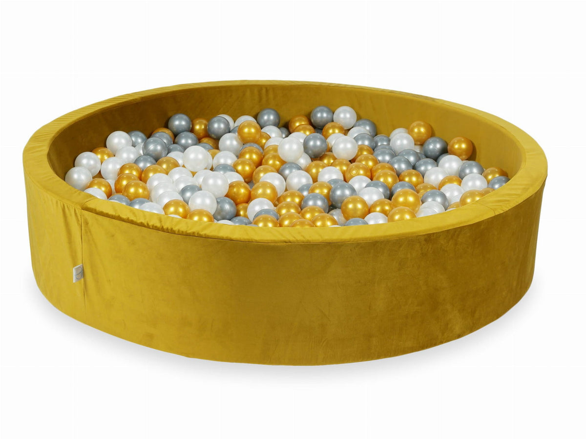 Piscine à Balles avec boules 600pcs 130x30 velours doré (or, argent, perle)