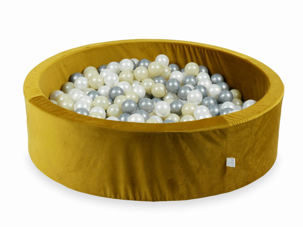 Piscine à Balles avec boules 400pcs 110x30 velours doré (or clair, argent, perle)