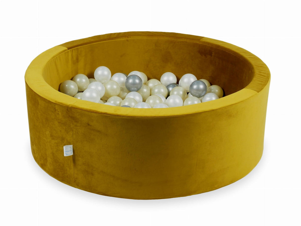 Piscine à Balles avec boules 200pcs 90x30 velours doré (or clair, argent, perle)
