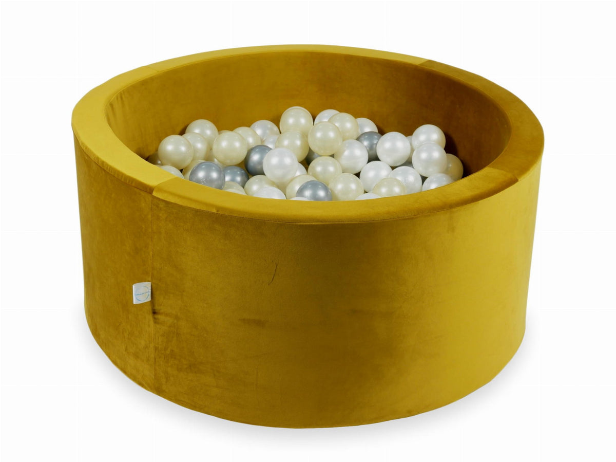 Piscine à Balles avec boules 300pcs 90x40 velours doré (or clair, argent, perle)