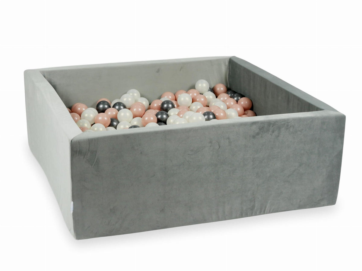 Piscine à Balles avec balles 600pcs 110x110x40 gris velours (or rose, graphite métallisé, effet sirène)