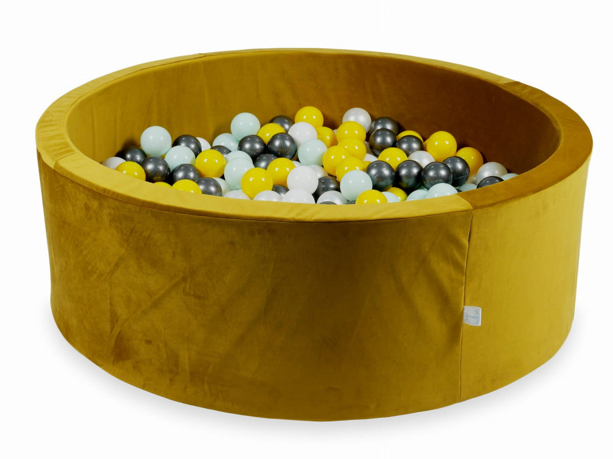 Piscine à balles avec balles 500pcs 110x40 velours doré (jaune, menthe clair, graphite métallique, blanc, perle)