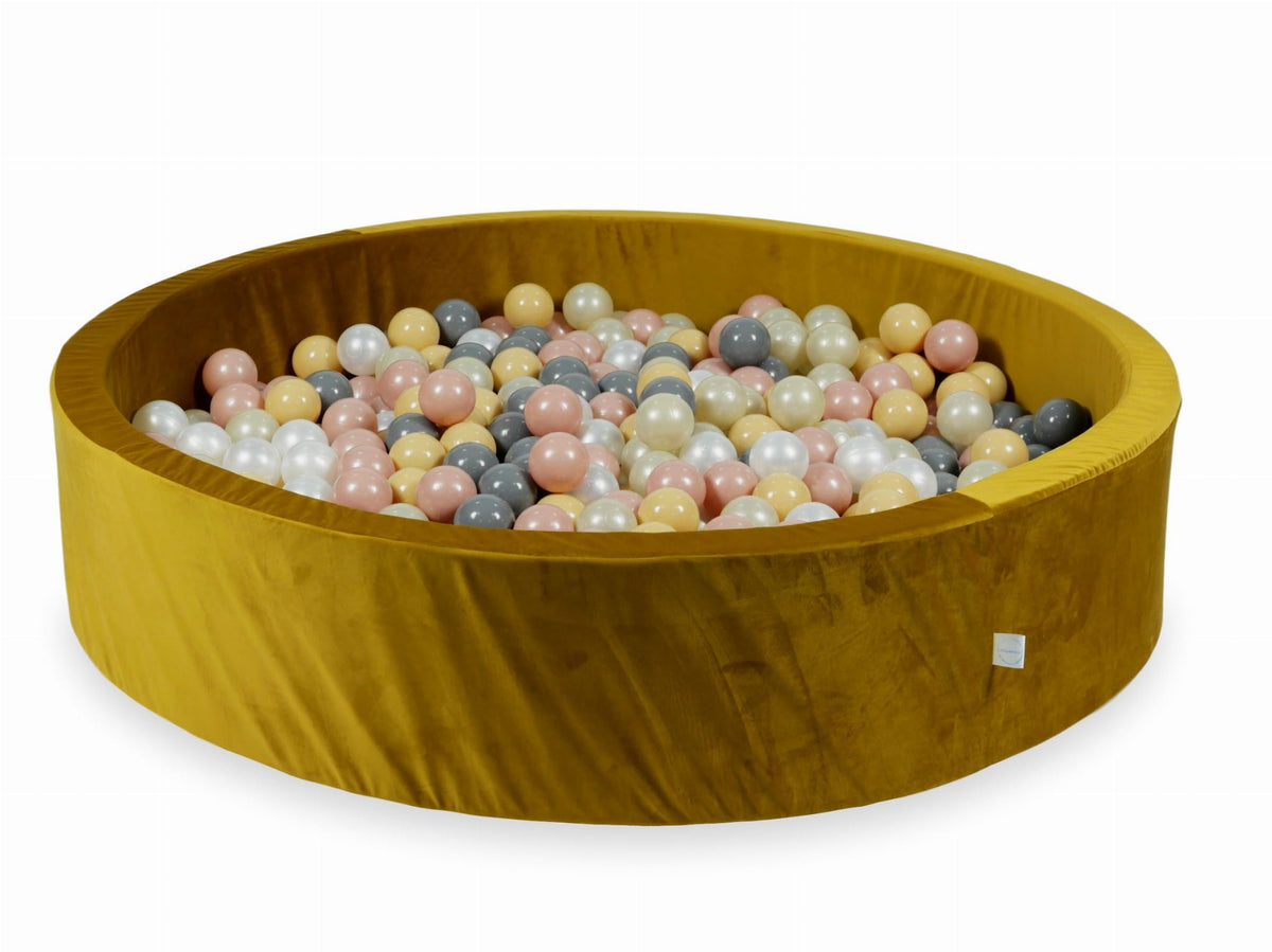 Piscine à Balles avec boules 600pcs 130x30 velours doré (beige, or rose, or clair, perle, gris)