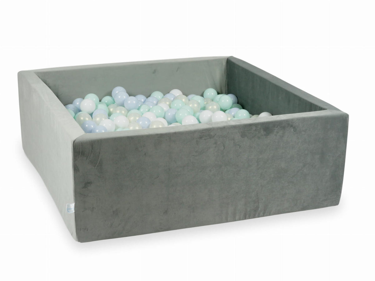 Piscine à Balles avec balles 600pcs 110x110x40 gris velours (bleu bébé perle, menthe clair, effet sirène, blanc)