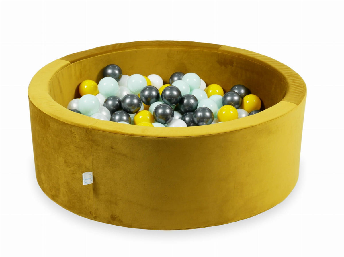 Piscine à Balles avec balles 200pcs 90x30 velours doré (jaune, menthe clair, graphite métallique, blanc, perle)