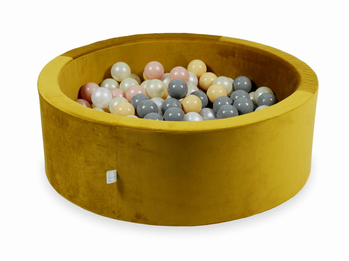 Piscine à Balles avec boules 200pcs 90x30 velours doré (beige, or rose, or clair, perle, gris)