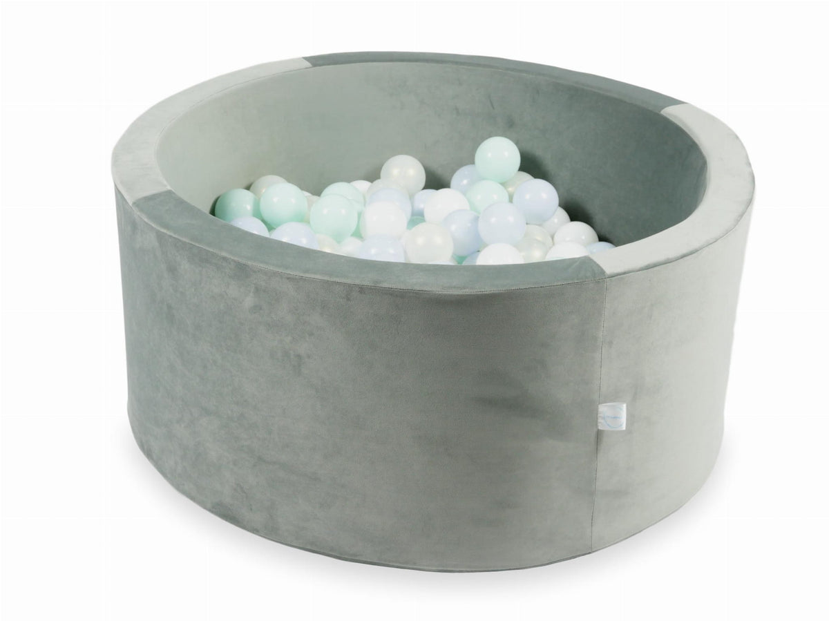 Piscine à Balles avec balles 300pcs 90x40 gris velours (bleu bébé perle, menthe clair, effet sirène, blanc)