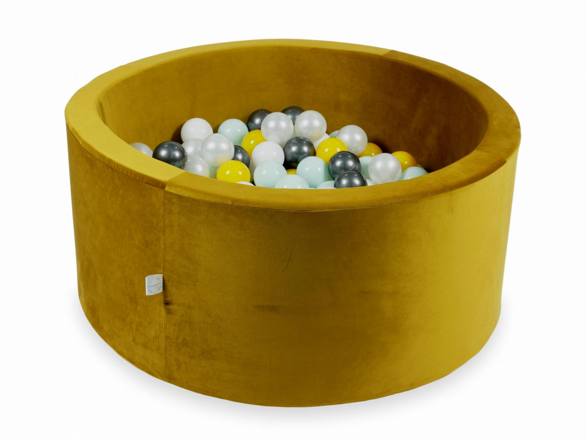 Piscine à balles avec balles 300pcs 90x40 velours doré (jaune, menthe clair, graphite métallique, blanc, perle)