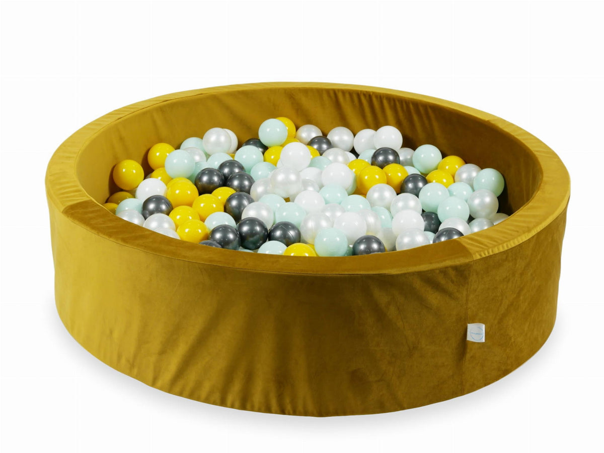 Piscine à Balles avec balles 400pcs 110x30 velours doré (jaune, menthe clair, graphite métallisé, blanc, perle)