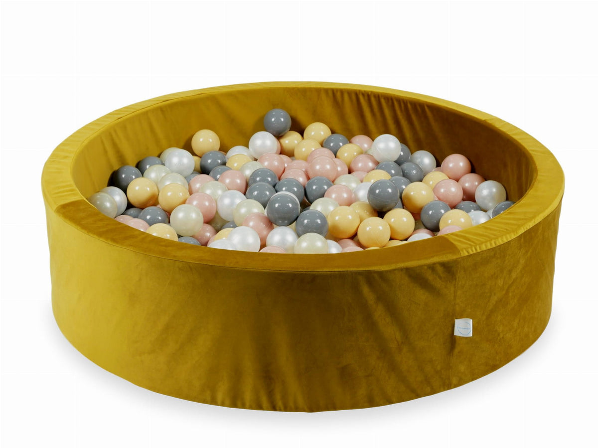 Piscine à Balles avec boules 400pcs 110x30 velours doré (beige, or rose, or clair, perle, gris)