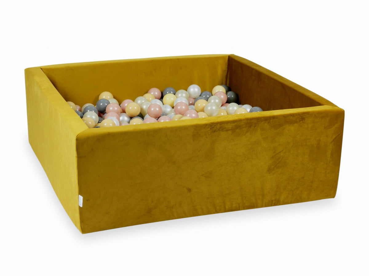 Piscine à Balles avec boules 600pcs 110x110x40 velours or (beige, or rose, or clair, perle, gris)