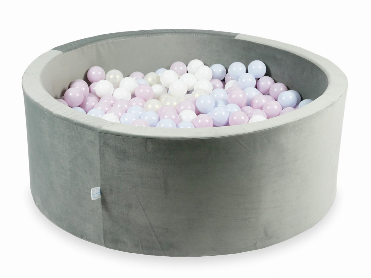 Piscine à Balles avec balles 500pcs 110x40 gris velours (perle rose layette, perle bleu layette, effet sirène, blanc)