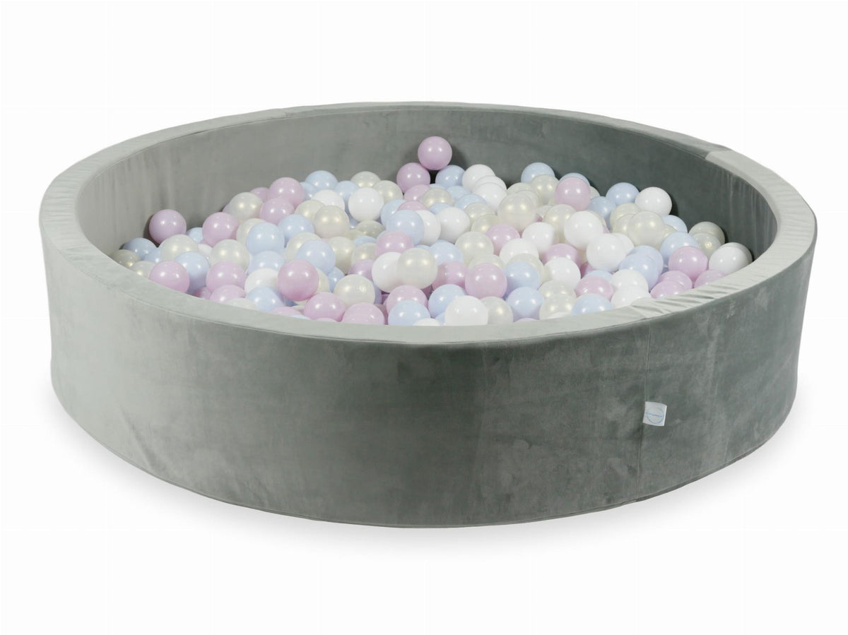 Piscine à Balles avec balles 600pcs 130x30 gris velours (perle rose layette, perle bleu layette, effet sirène, blanc)