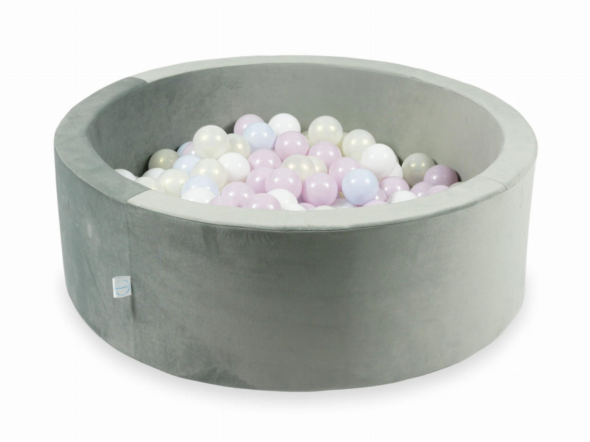 Piscine à Balles avec balles 200pcs 90x30 gris velours (perle rose layette, perle bleu layette, effet sirène, blanc)