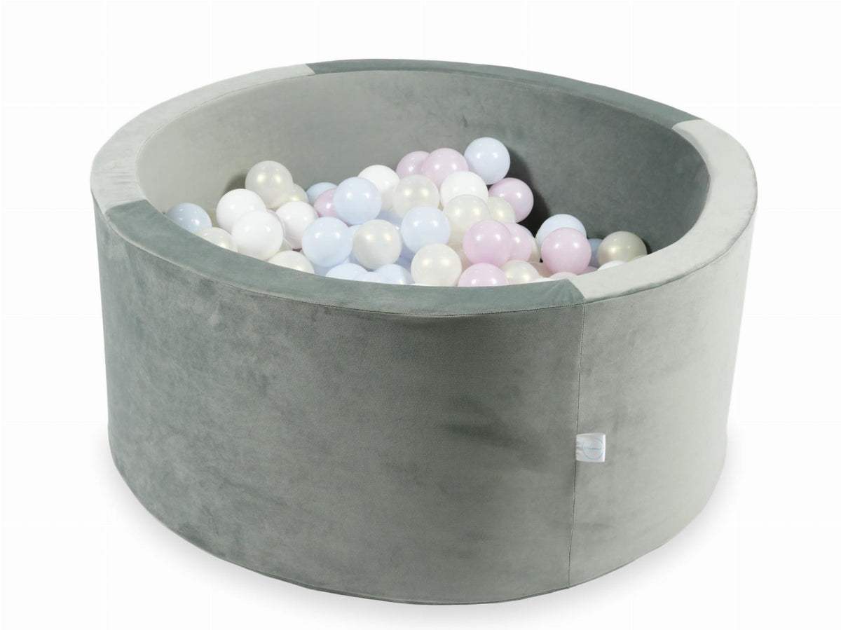 Piscine à Balles avec balles 300pcs 90x40 gris velours (perle rose layette, perle bleu layette, effet sirène, blanc)