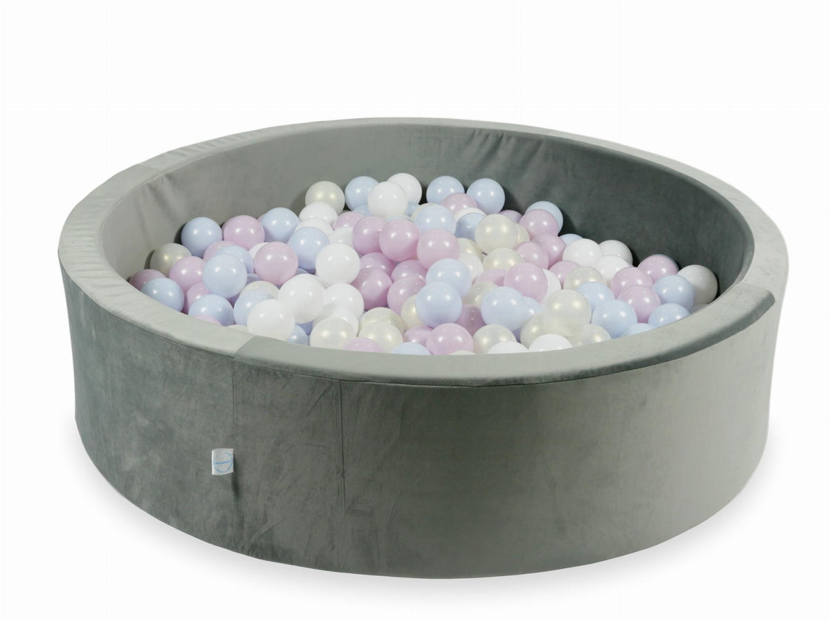 Piscine à Balles avec balles 400pcs 110x30 gris velours (perle rose layette, perle bleu layette, effet sirène, blanc)