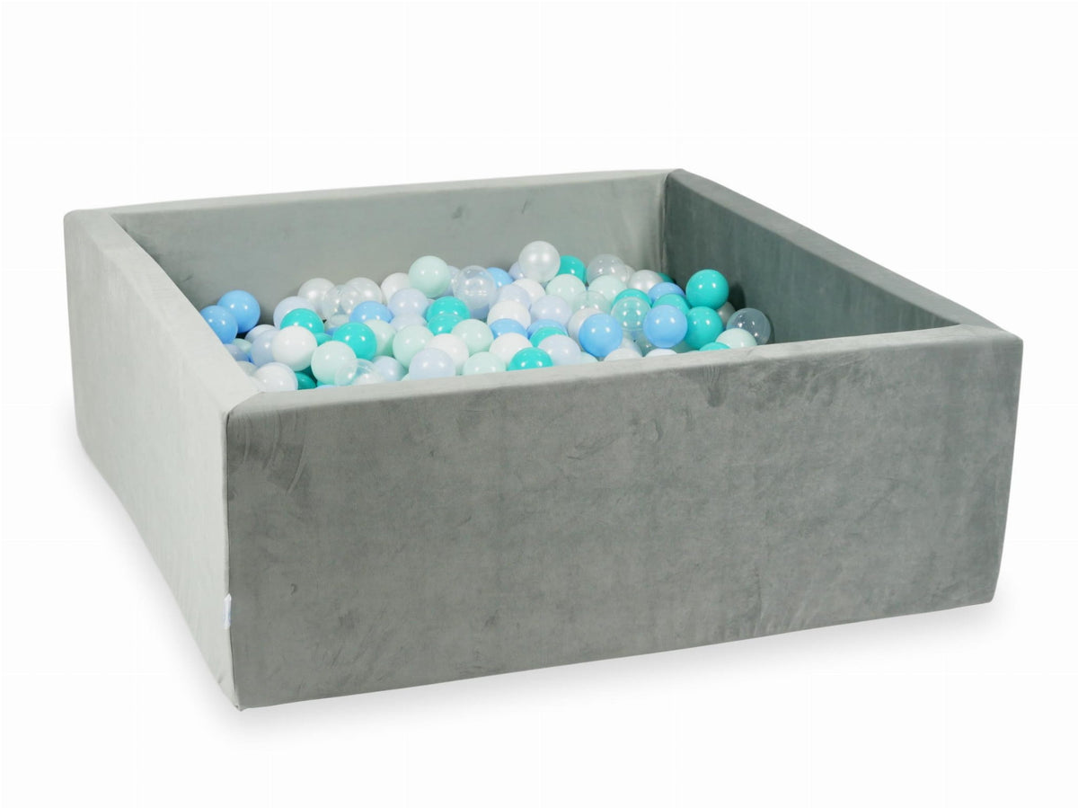 Piscine à Balles avec balles 600pcs 110x110x40 gris velours (menthe clair, turquoise, bleu bébé, bleu bébé perle, perle, blanc, transparent)