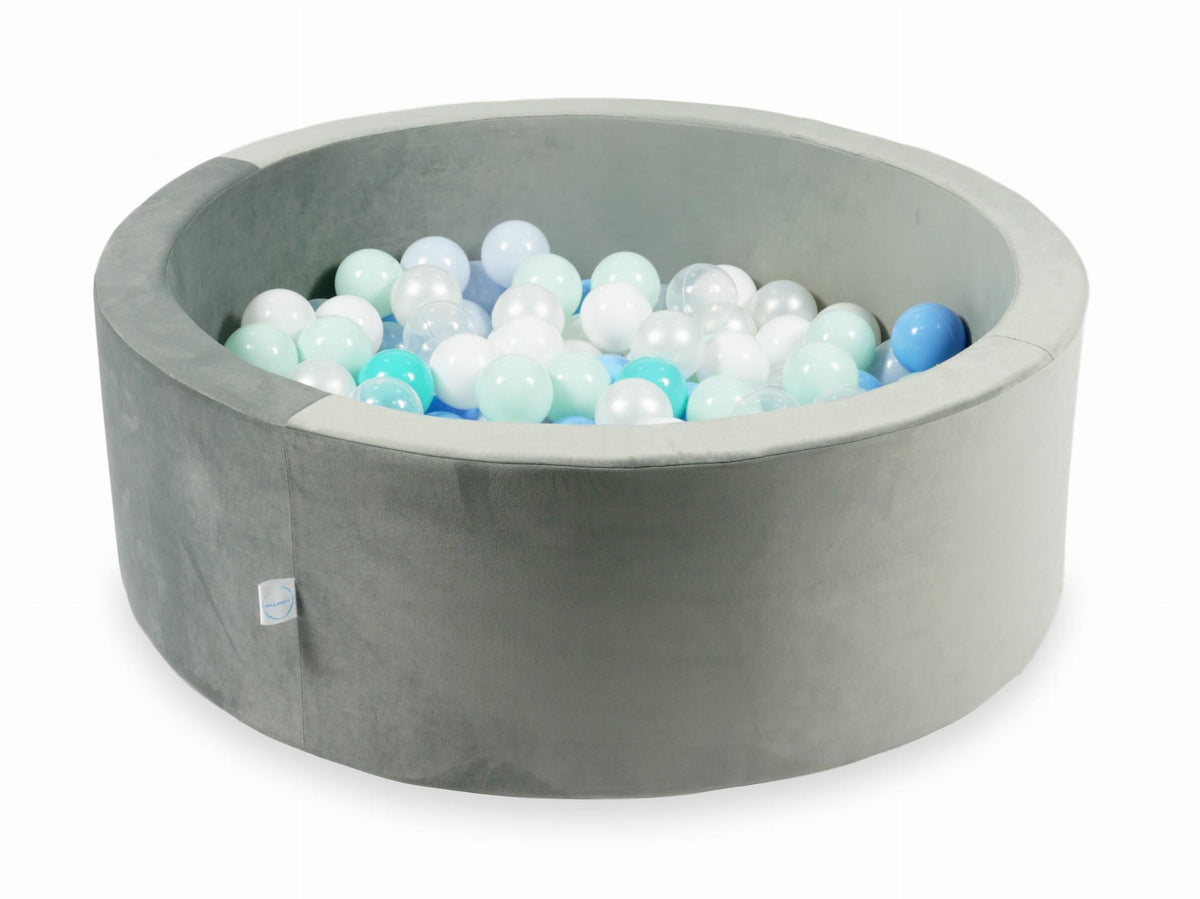 Piscine à Balles avec balles 200pcs 90x30 gris velours (menthe clair, turquoise, bleu bébé, bleu bébé perle, perle, blanc, transparent)