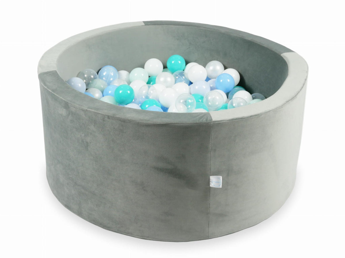 Piscine à Balles avec balles 300pcs 90x40 gris velours (menthe clair, turquoise, bleu bébé, bleu bébé perle, perle, blanc, transparent)